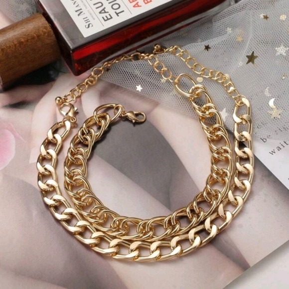 2pcs‎ gold tone  Unique Chunky Chain Alloy Anklet  or bracelet Set for woman - Picture 2 of 4